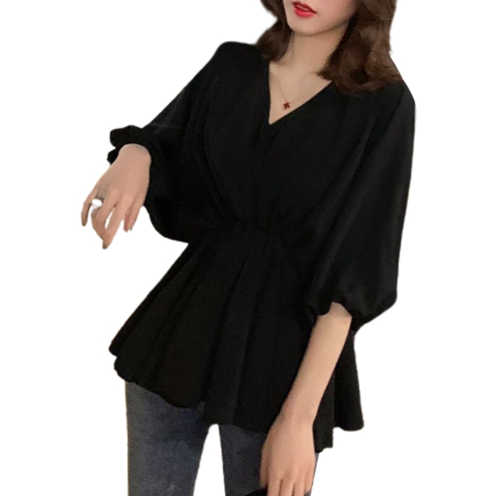 Áo sơ mi tay dài cổ chữ v chiết eo kiểu Hàn Quốc thời trang mùa thu cho nữ