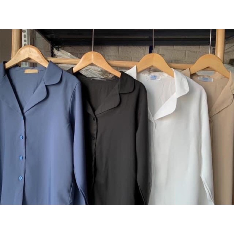 Áo Sơ Mi Tay Dài Trơn Cổ Vest Hàng Quảng Châu Chất Mịn Mát