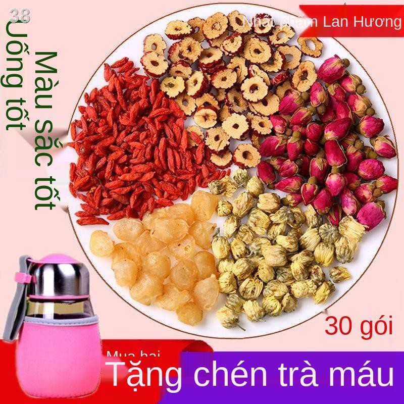 BLong nhãn, chà là đỏ, trà hoa sói, bổ khí huyết cho phụ nữ, quả thảo mộc kết hợp, hồng làm đẹp