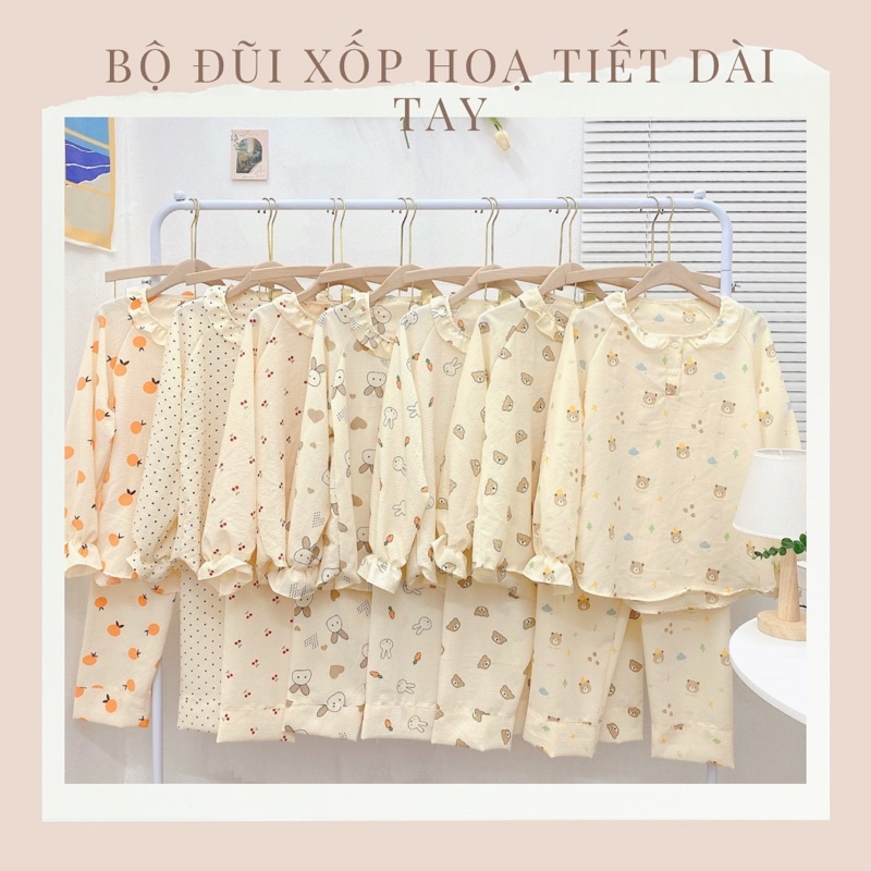 🔥SIÊU RẺ🔥BỘ NGỦ MẶC NHÀ chất đũi xốp Hàn cổ trụ,cổ bèo nhiều mẫu dài tay 🌸 Chất đũi xốp mềm, hoạ tiết đáng yêu