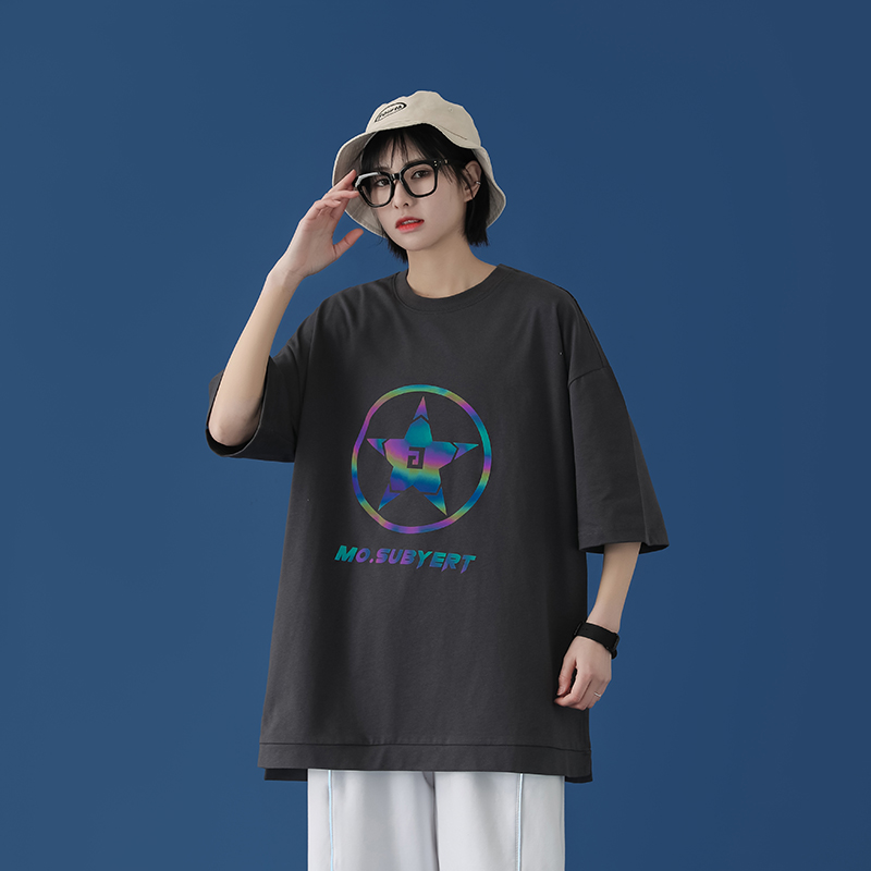 Áo thun nam nữ ngắn tay form rộng in phản quang ngôi sao năm cánh, chất thun cotton xịn mềm mát mặc mùa hè | BigBuy360 - bigbuy360.vn