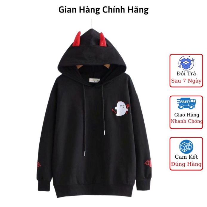 Áo Khoác Nỉ Hoodie Quỷ Dơi Cute KN19 Đen - ÁO KHOÁC NỈ HOODIE QUỶ DƠI CUTE UNISEX NAM NỮ | BigBuy360 - bigbuy360.vn