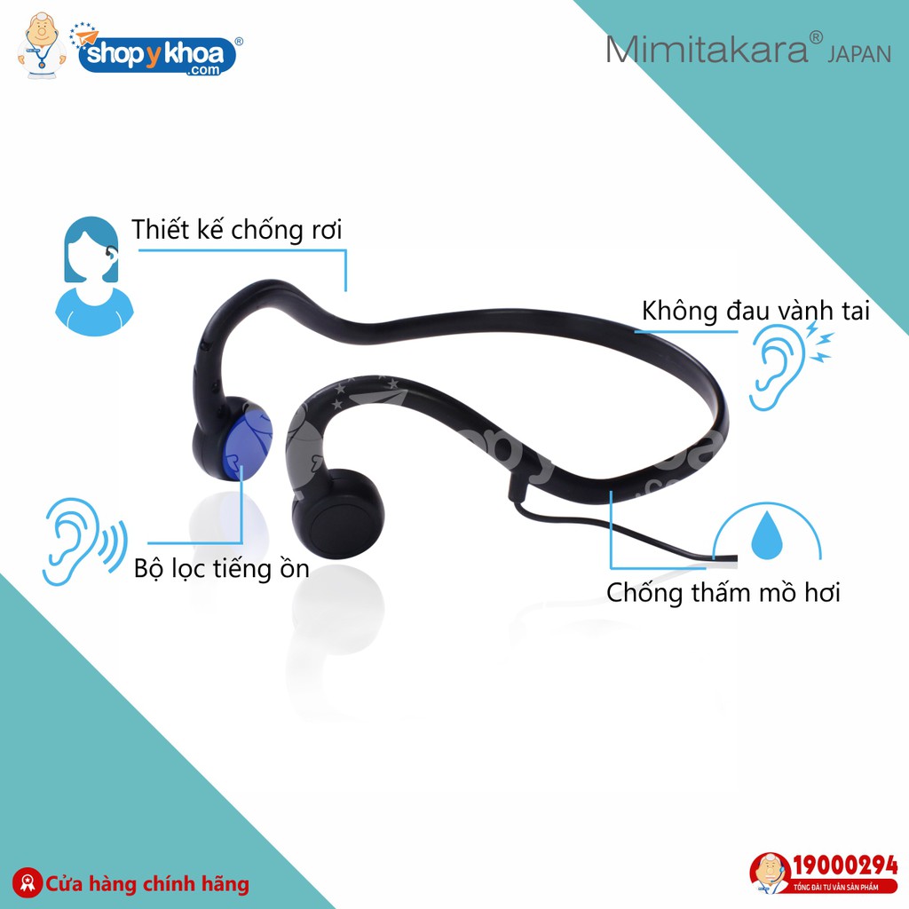 Máy Trợ Thính 2 Tai Nghe, Bluetooth, Pin Sạc, Dẫn Truyền Qua Xương Mimitakara  . Made In Taiwan