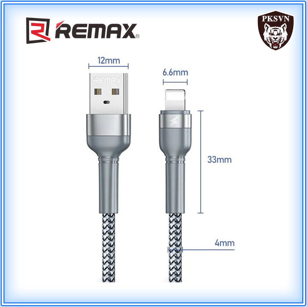 Dây sạc Nhanh chính hãng Remax RC-124i Dây Dù chống gãy gập, Hỗ trợ Sạc nhanh 12w cho 13 Pro max trở xuống -Bảo Hành 12T