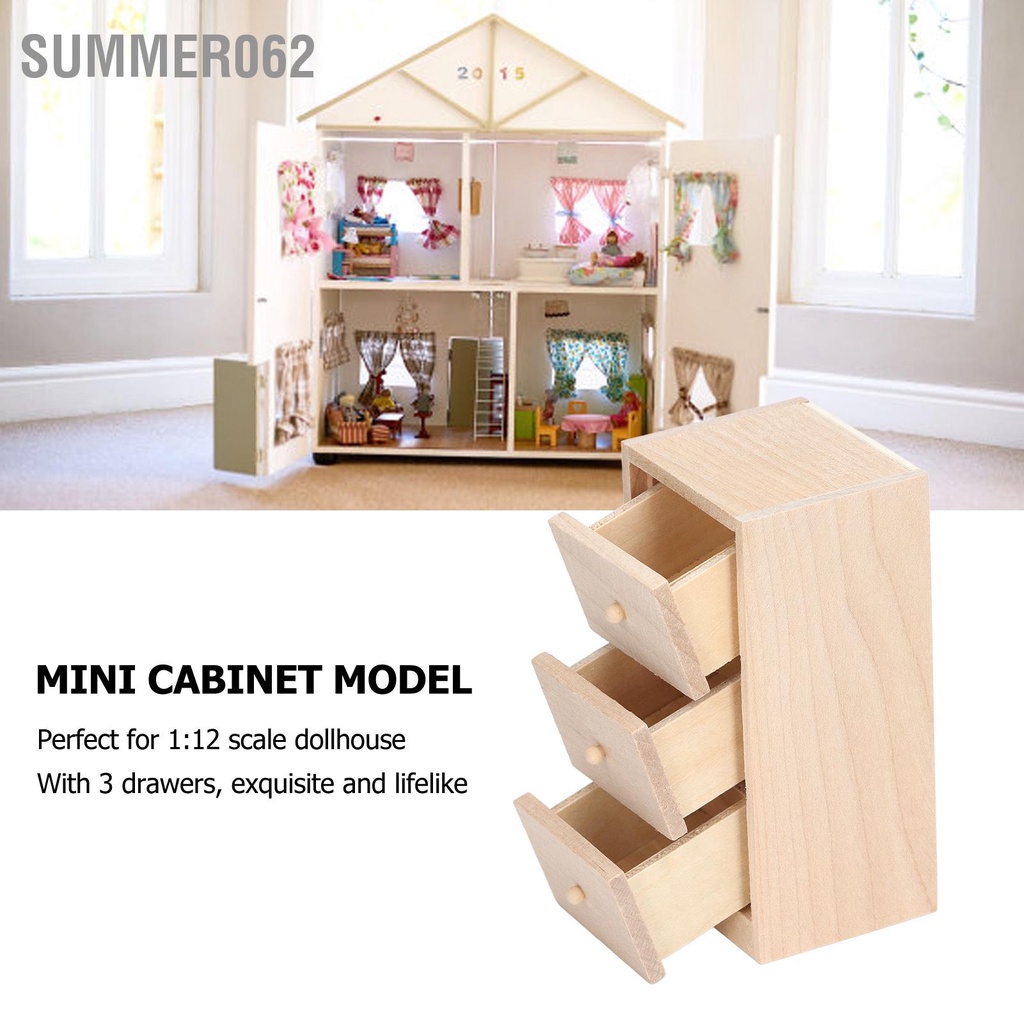 [Hàng Sẵn] Mô hình tủ mini có ngăn kéo 3 lớp Đồ đạc lưu trữ trong nhà búp bê cho tỷ lệ 1:12【Summer062】