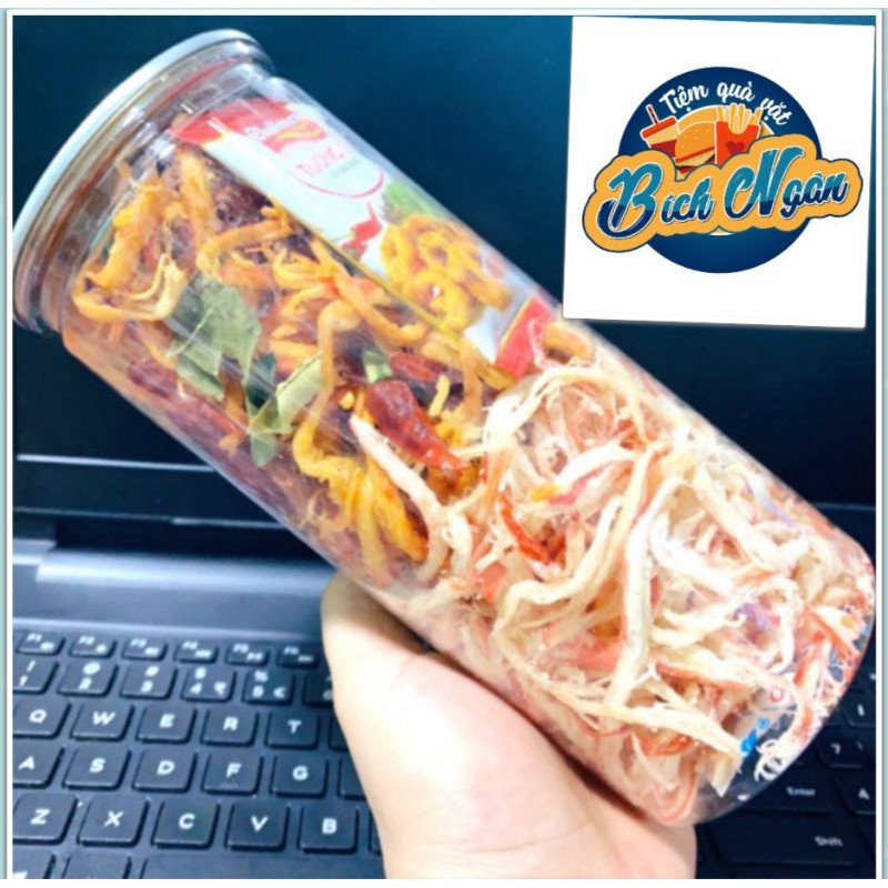 Lon 250g Khô gà lá Chanh Mix Mực Hấp Cốt Dừa| đồ ăn vặt
