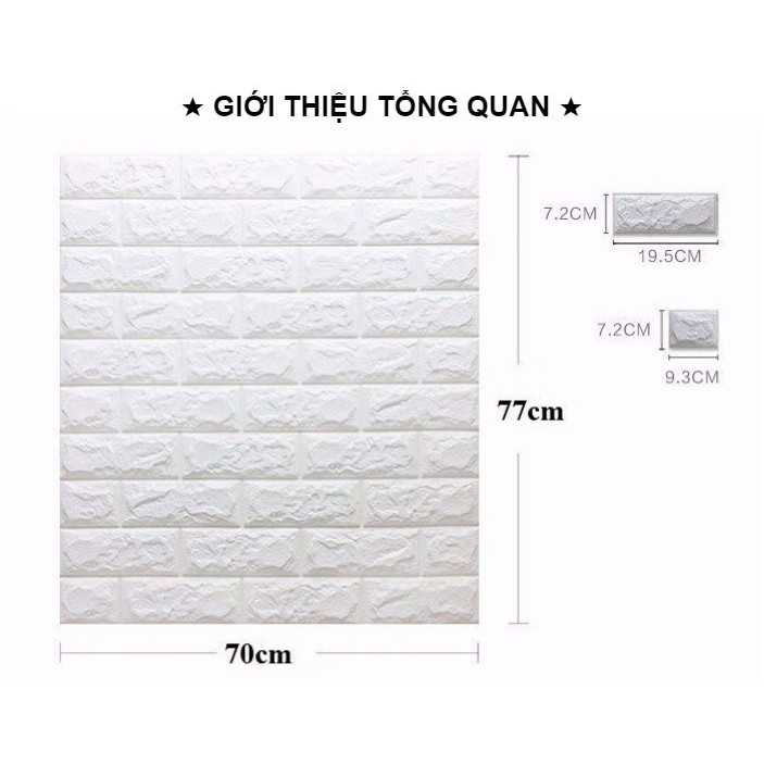 Bộ 20 Tấm Xốp Dán Tường 3d Giả Gạch Cao Cấp Kích Thước 77x70cm Siêu Chống Thấm,Chống Ẩm,Chống Ồn Hiệu Quả