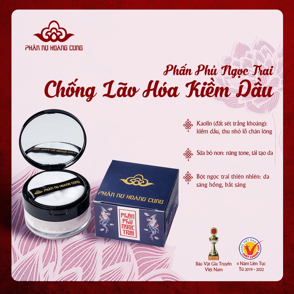 Phấn phủ Phấn Nụ Hoàng Cung dạng bột mịn nhẹ kiểm soát dầu bổ sung bột ngọc trai 2 màu tùy chọn 25g