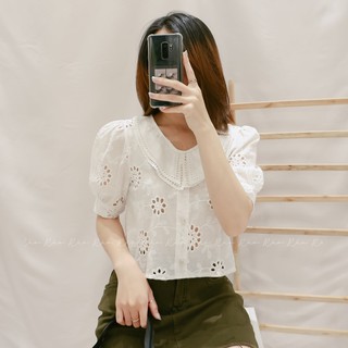 ÁO CROPTOP NỮ REN LỖ CỔ LÁ SEN CÁCH ĐIỆU - ATN109
