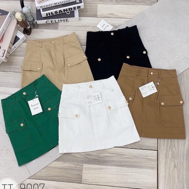 CHÂN VÁY KAKI TÚI NẮP CÚC VÀNG CÓ LÓT QUẢNG CHÂU MS19276