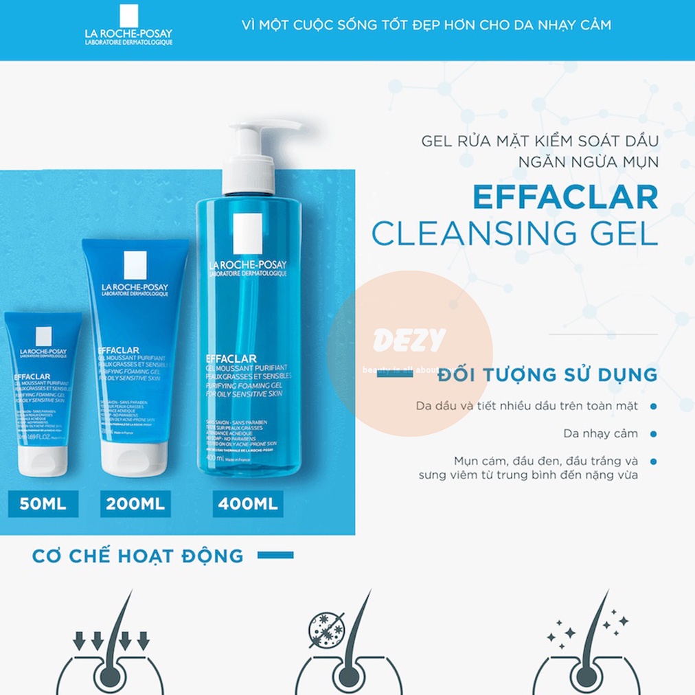 [CHÍNH HÃNG] Sữa Rửa Mặt La Roche Posay Effaclar Cleaner Da Mụn Srm Sửa Rửa Mặt Dưỡng Da Laroche Posay Larocheposay Dezy