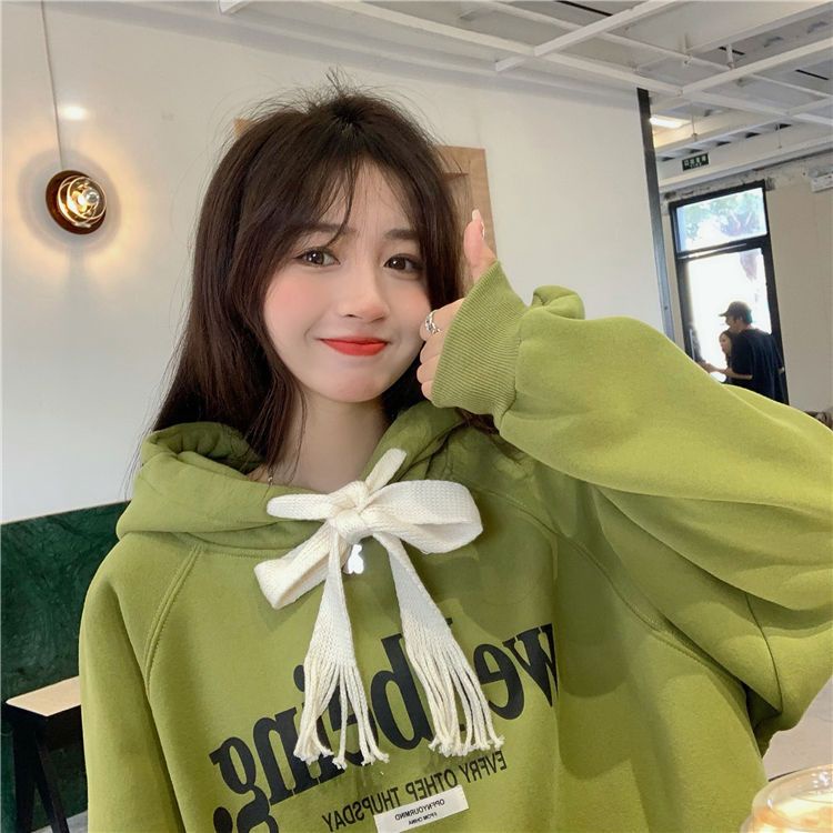Áo Sweater Có Mũ Trùm Vải Lông Cừu Dày Dặn Phối Dây Bện In Chữ TTJ197 Thời Trang Thu Đông 2022