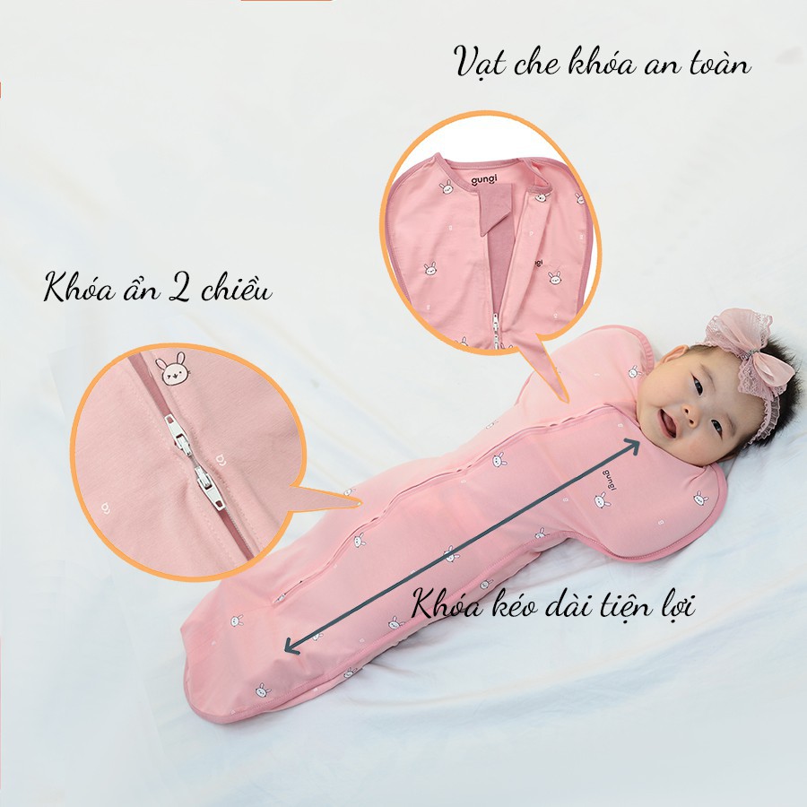 Túi Ngủ, Nhộng Chũn GUNGI Infant Breezy Thoáng Mát Chống Giật Mình - Mẫu Trơn - TIMIKID