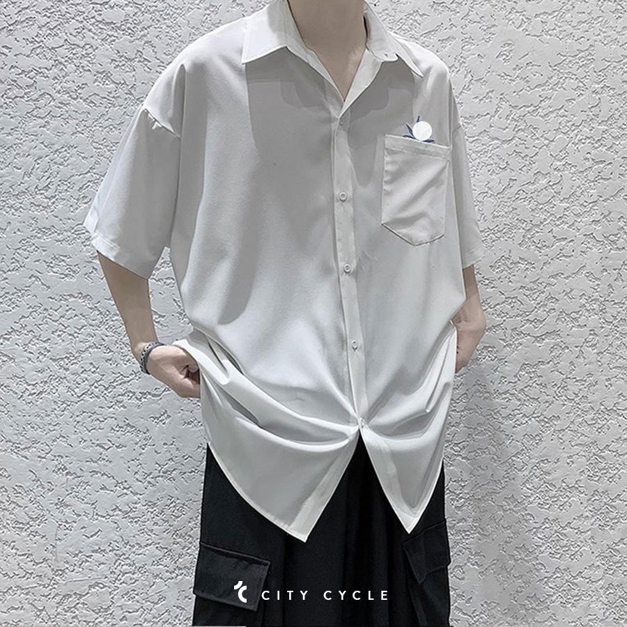 Áo sơ mi ngắn tay phối lá City Cycle - Áo khoác sơ mi nam nữ Unisex form rộng Local Brand