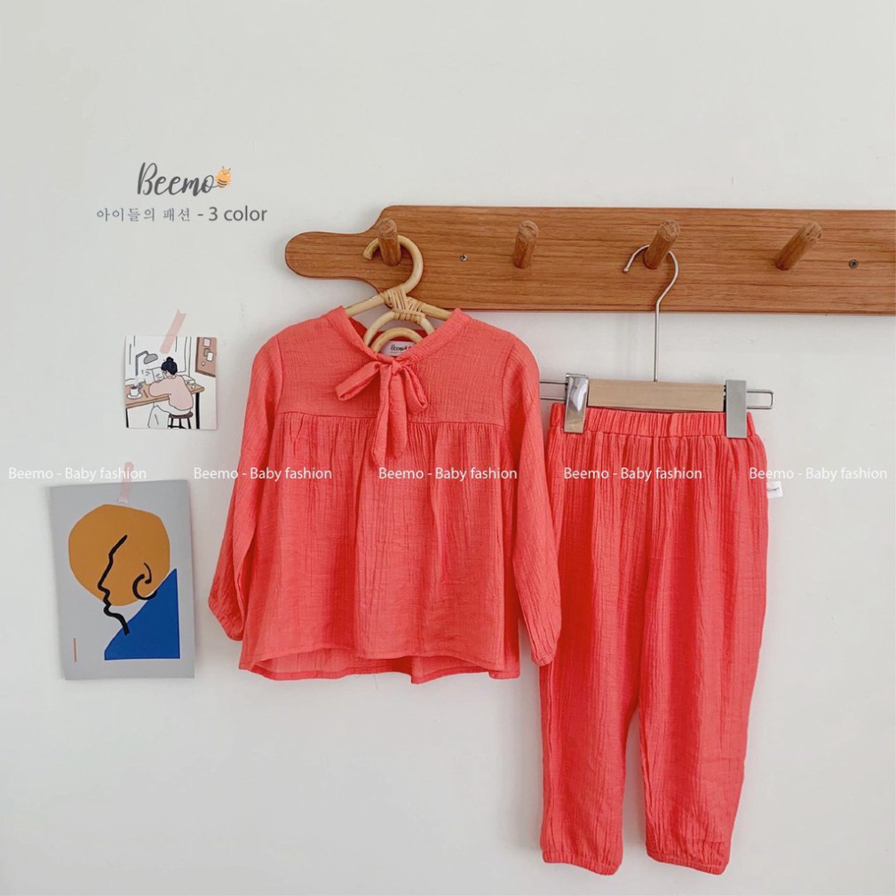 Set/Bộ pijama nơ cổ xinh xắn 3 màu cho bé gái - 20T6-B012