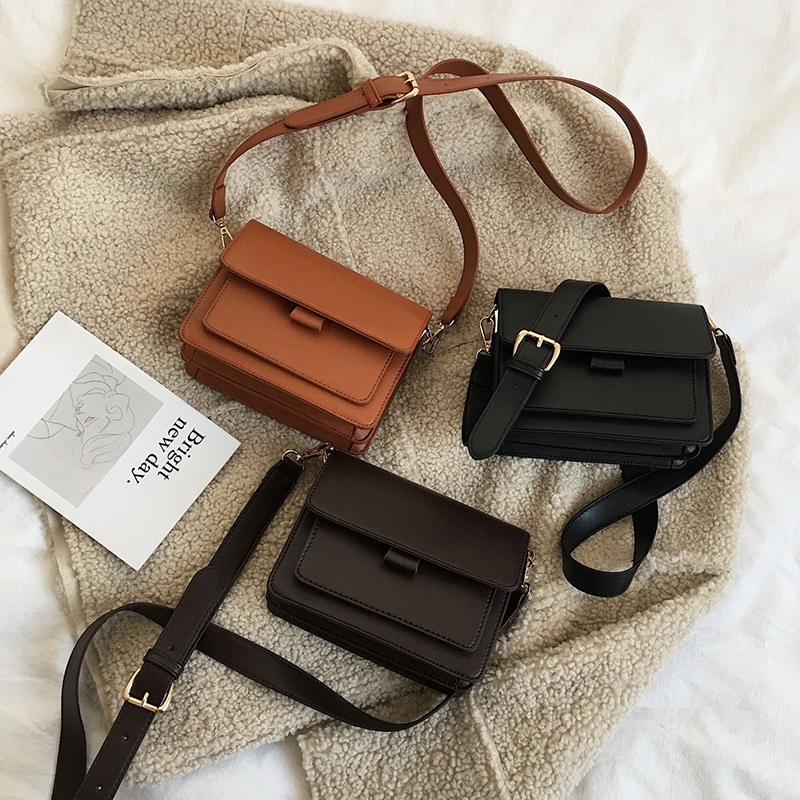 Túi Đeo Chéo Hình Vuông Nhỏ Màu Sắc Trơn Phong Cách Hàn Quốc Cho Nữ