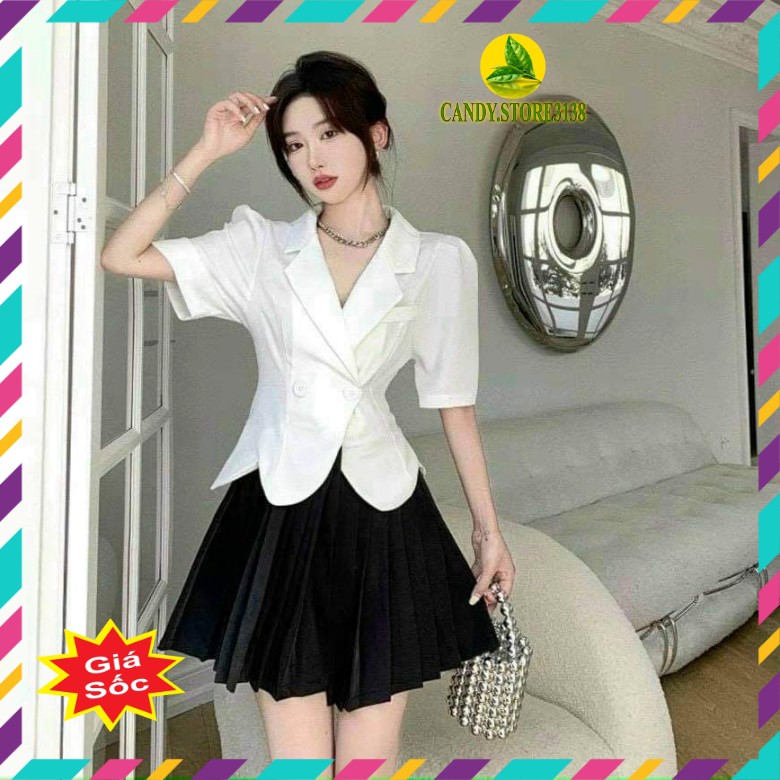 Set váy nữ gồm áo sơ mi trắng và chân váy Đen mùa hè chất liệu mềm mại siêu xinh freesize.Candy.store3138 | BigBuy360 - bigbuy360.vn