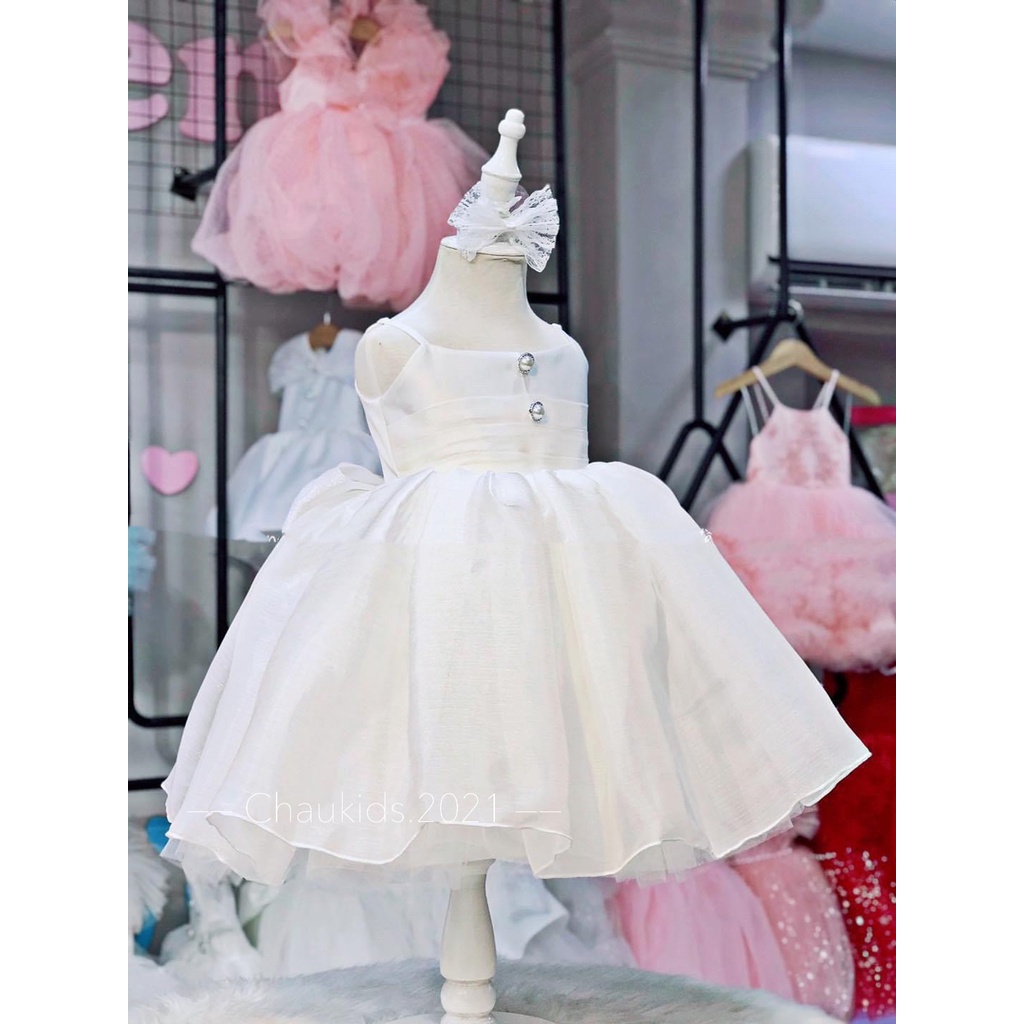 Đầm nơ 2 dây bé gái