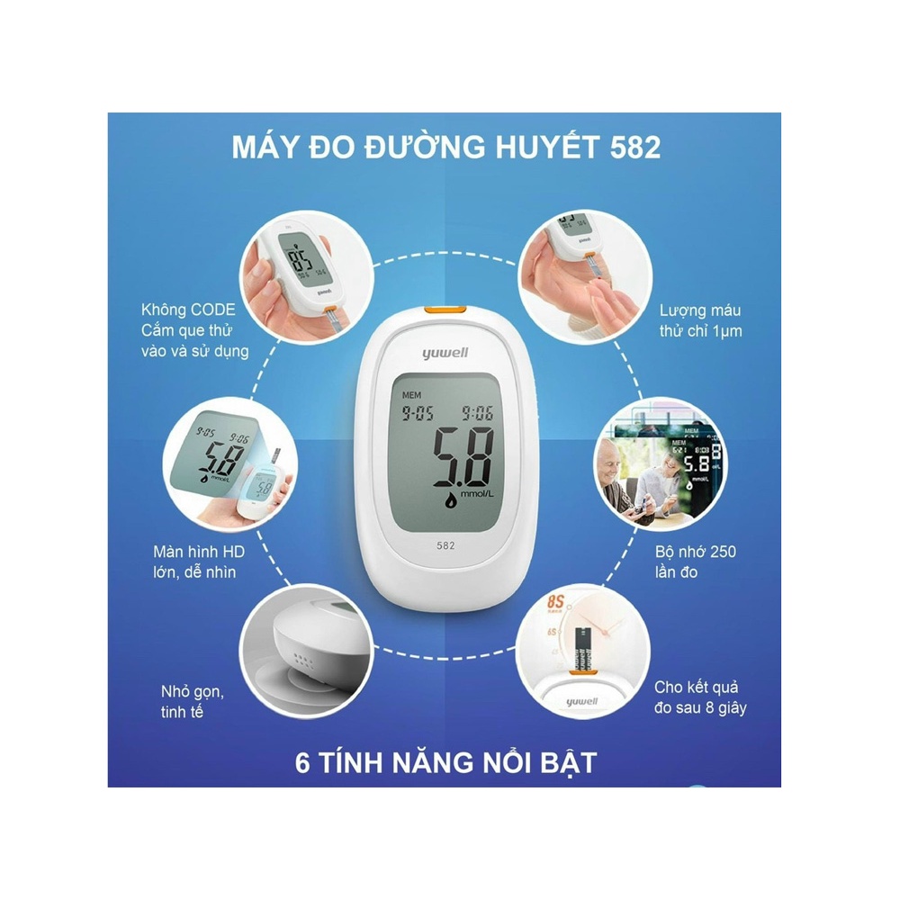 ✅ [CHÍNH HÃNG] Máy Đo Đường Huyết- Yuwell 582 [+10 QUE, 10 KIM] -VT0332