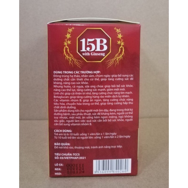 Viên uống bổ sung Vitamin 15B ginseng 100 viên