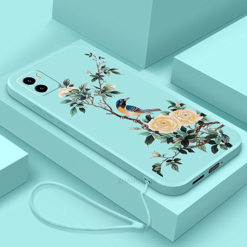 Ốp Điện Thoại TPU Mềm Họa Tiết Hoa Và Chim Có Dây Đeo Cho vivo y15a y15s