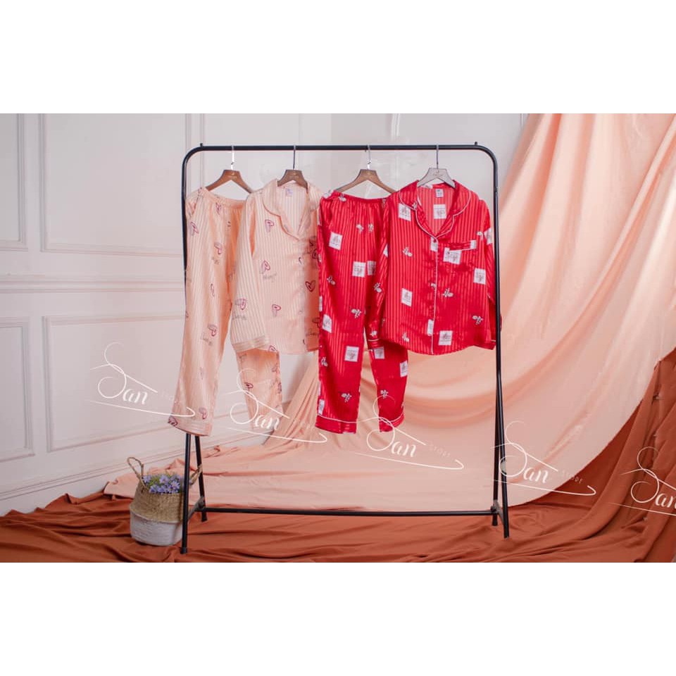 Đồ ngủ pijama nữ bằng lụa satin cao cấp, mặc ở nhà, đồ bộ pijama đẹp kín đáo, set quần áo riêng,Tay ngắn quần dài