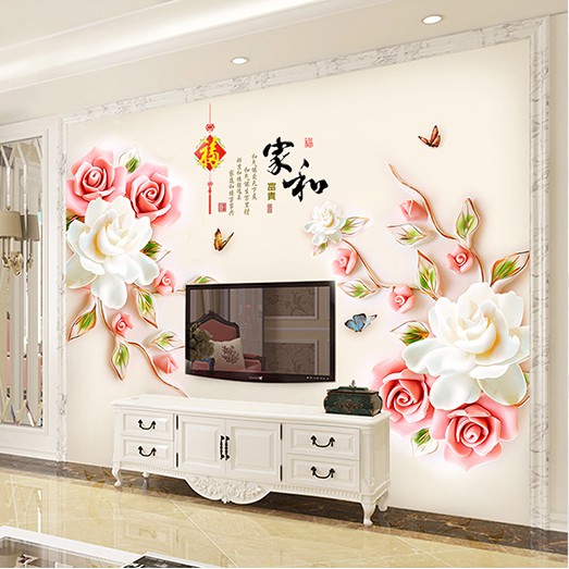 HÌNH DECAL DÁN TƯỜNG HOA HỒNG PHẤN 3D