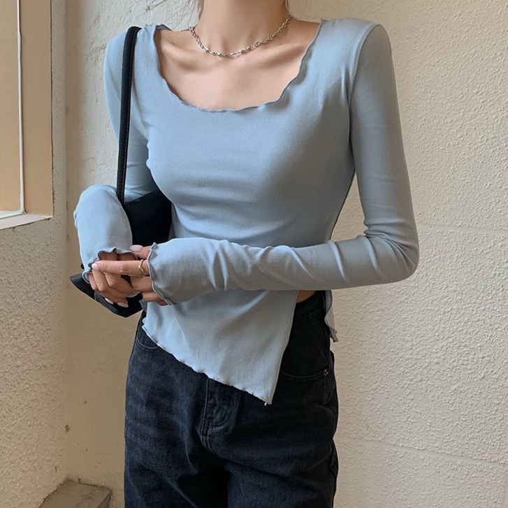 Áo Thun Tay Dài Ôm Dáng Xẻ Tà Thời Trang Mùa Hè Cho Nữ