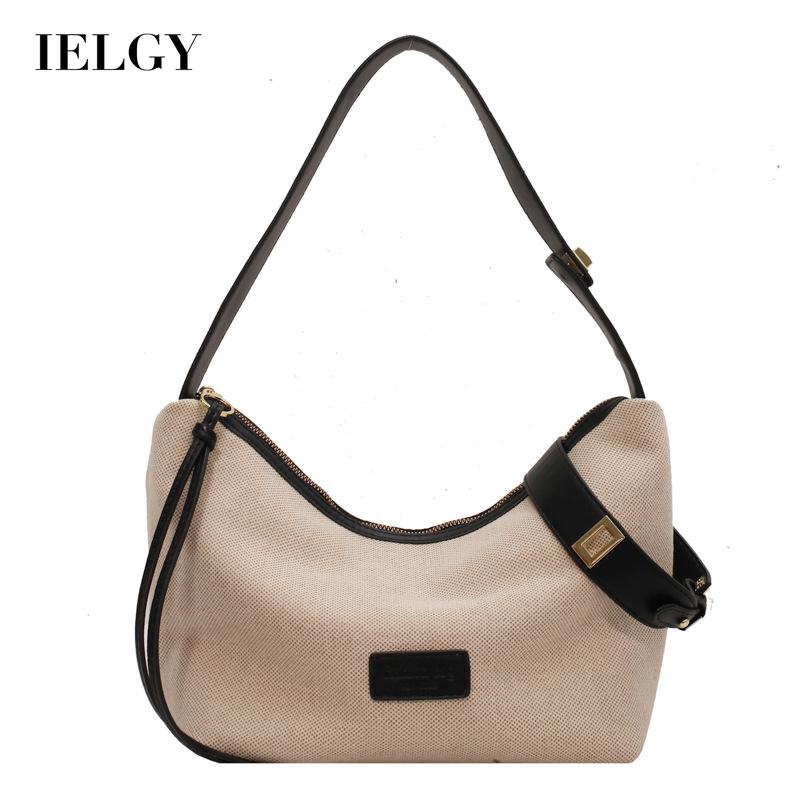 Túi đeo vai IELGY bằng vải canvas màu sắc tương phản sức chứa lớn phong cách thường ngày cho nữ