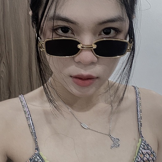 Kính mát hình tròn gọng màu vàng gold tròng màu nâu chống UV 400 vintage ảnh thật