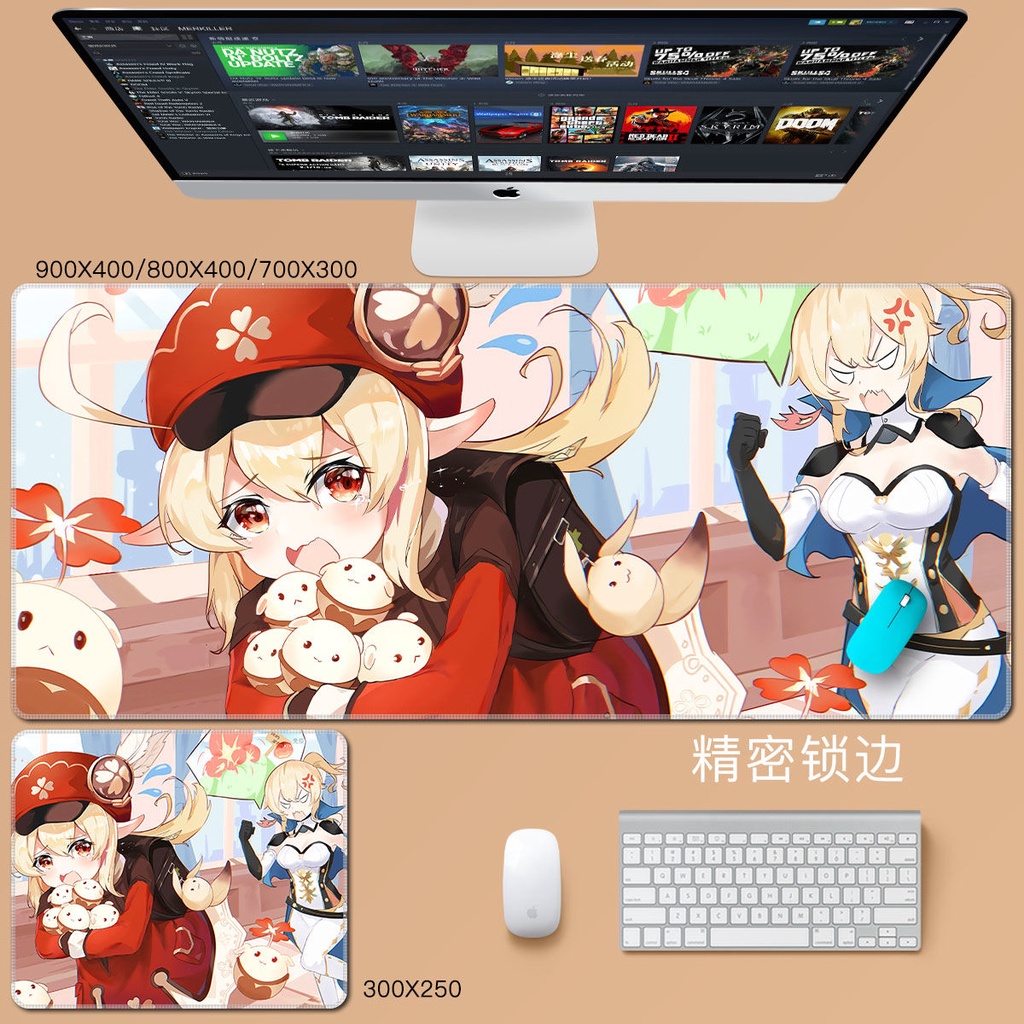 Miếng lót chuột và bàn phím máy tính bằng cao su chống thấm nước in họa tiết hoạt hình Genshin Impact Hutao Raiden