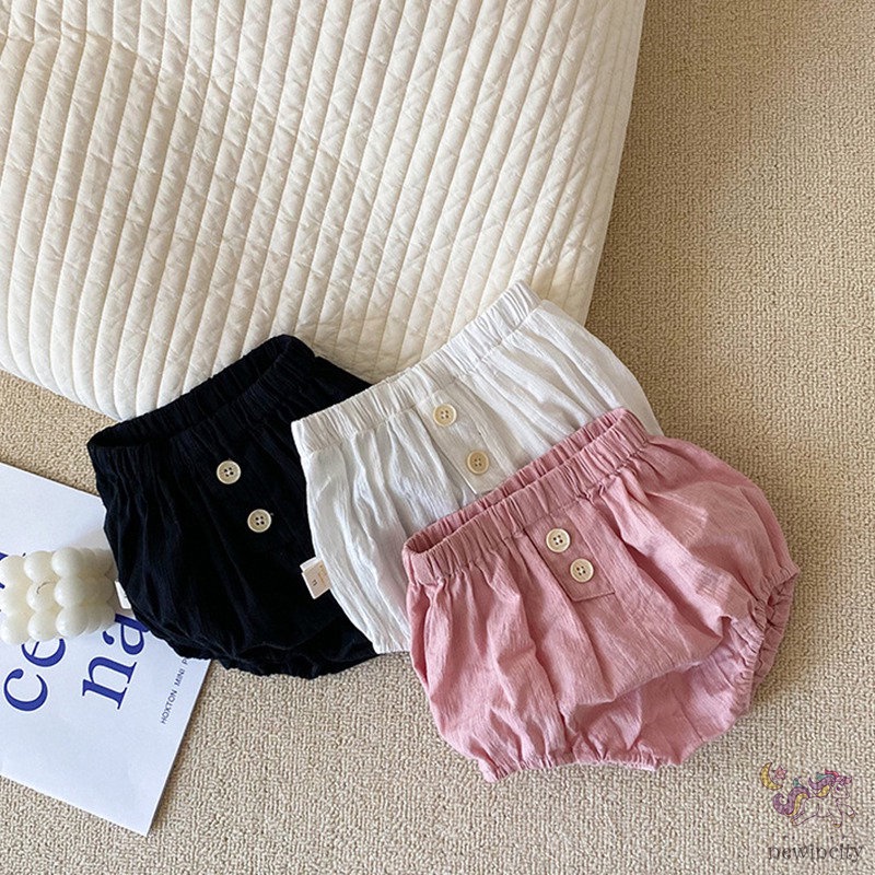 Quần Short Dáng Rộng Phối Nút Thời Trang Mùa Hè Hàn Quốc Dễ Thương Cho Bé