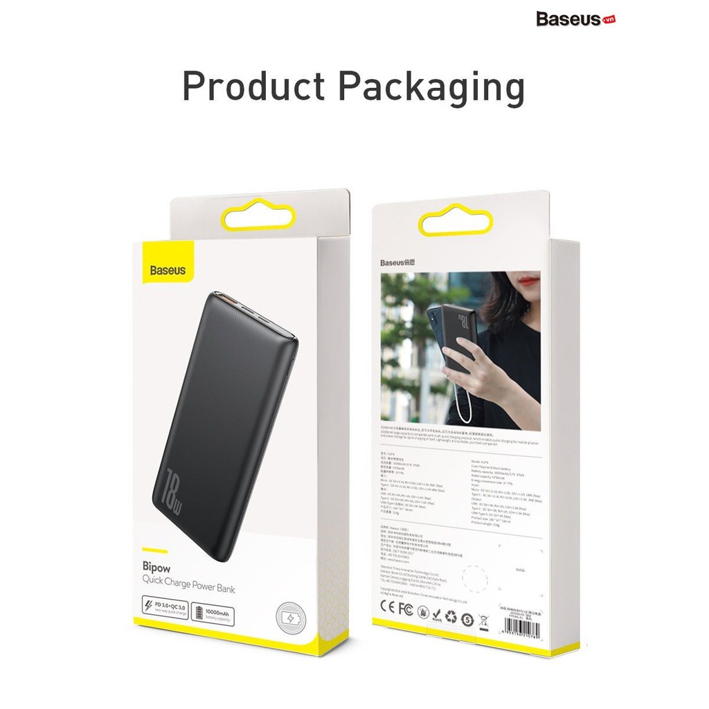 Pin dự phòng Baseus Bipow 10000mAh PD/QC 18W (Powerdelivery / Quick Charge Power Bank )