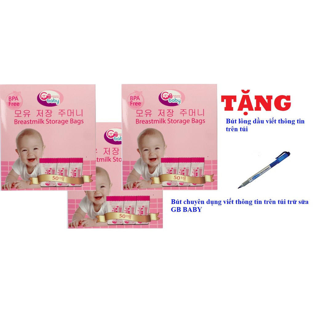 (Tặng 01 bút viết thông tin trên túi) 150 Túi trữ sữa GB Baby (3 hộp)