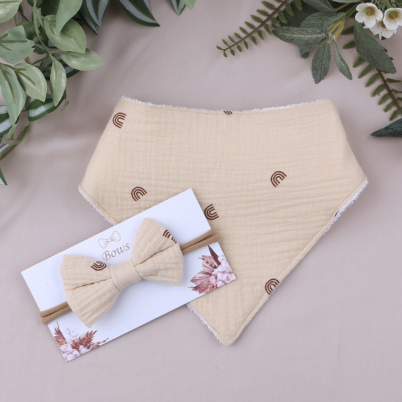 Khăn Bandana Vải Cotton Mềm Màu Trơn Đính Nơ Hình Tam Giác Cho Bé Sơ Sinh