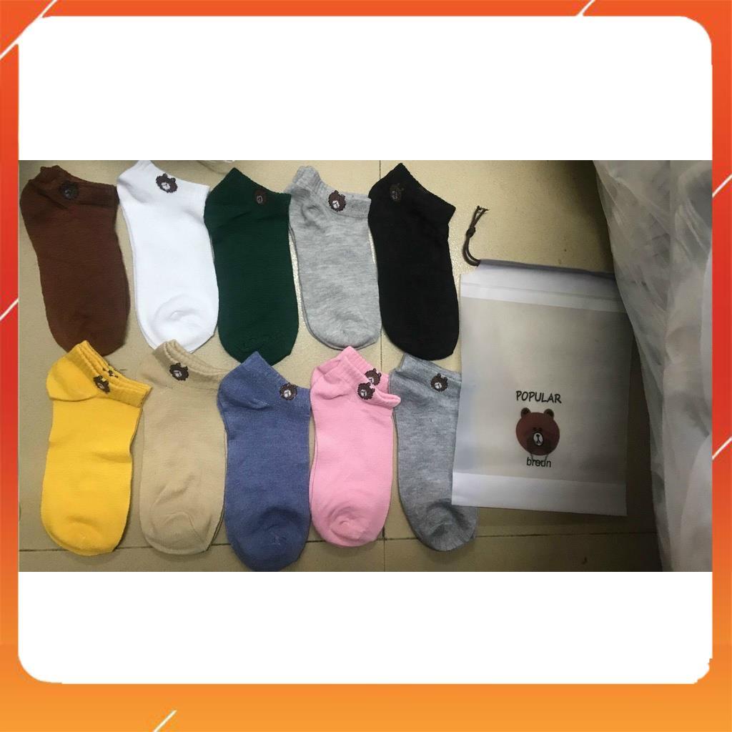 [Giá sốc] Set 10 đôi tất nữ cổ ngắn hoạ tiết gấu hot hit