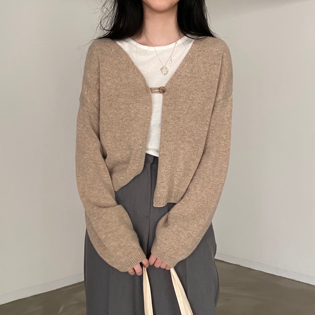 Áo Khoác Cardigan Dệt Kim Dày Một Nút Màu Trơn Ấm Áp Thời Trang Thu Đông 55702