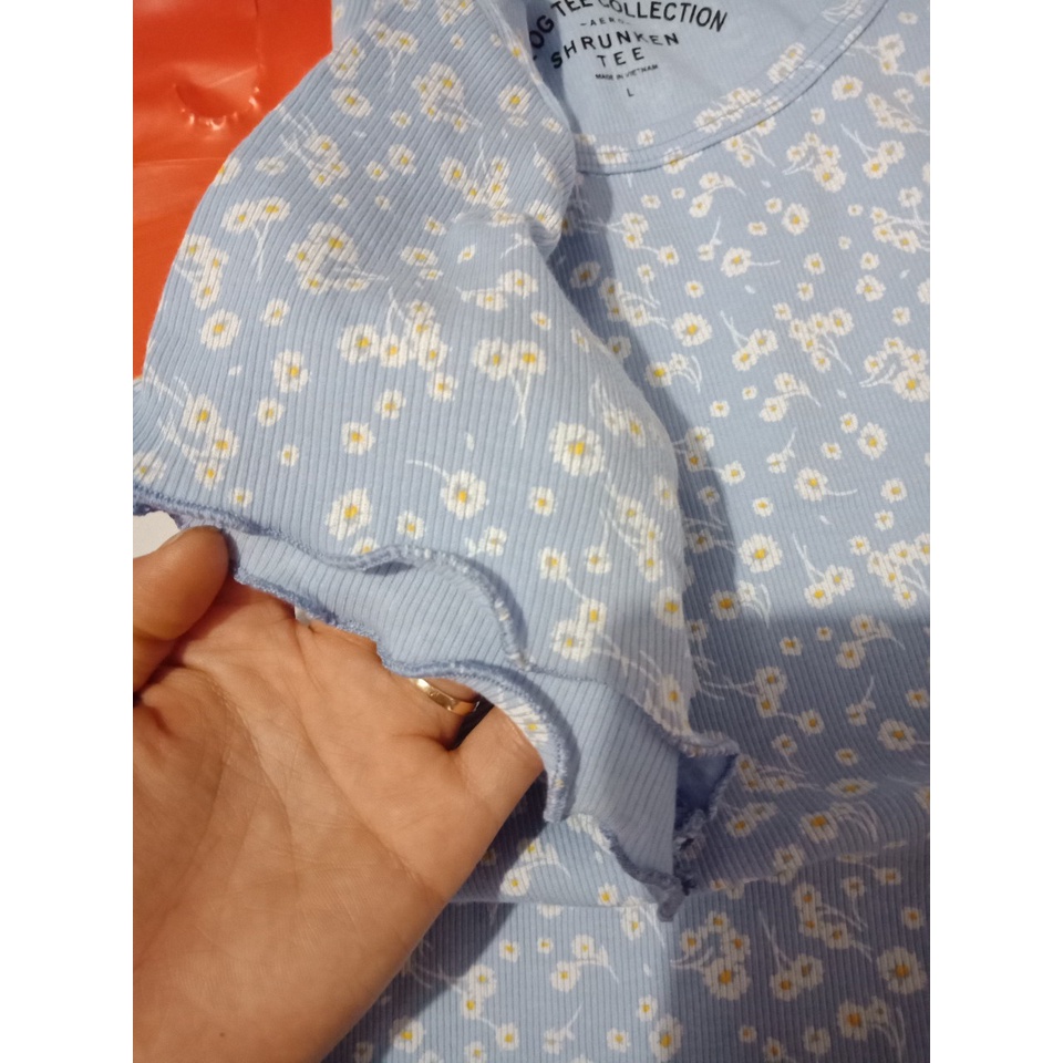 Áo thun gân nữ chất cotton họa tiết hoa nhí cộc tay hàng vnxk xịn PT8X