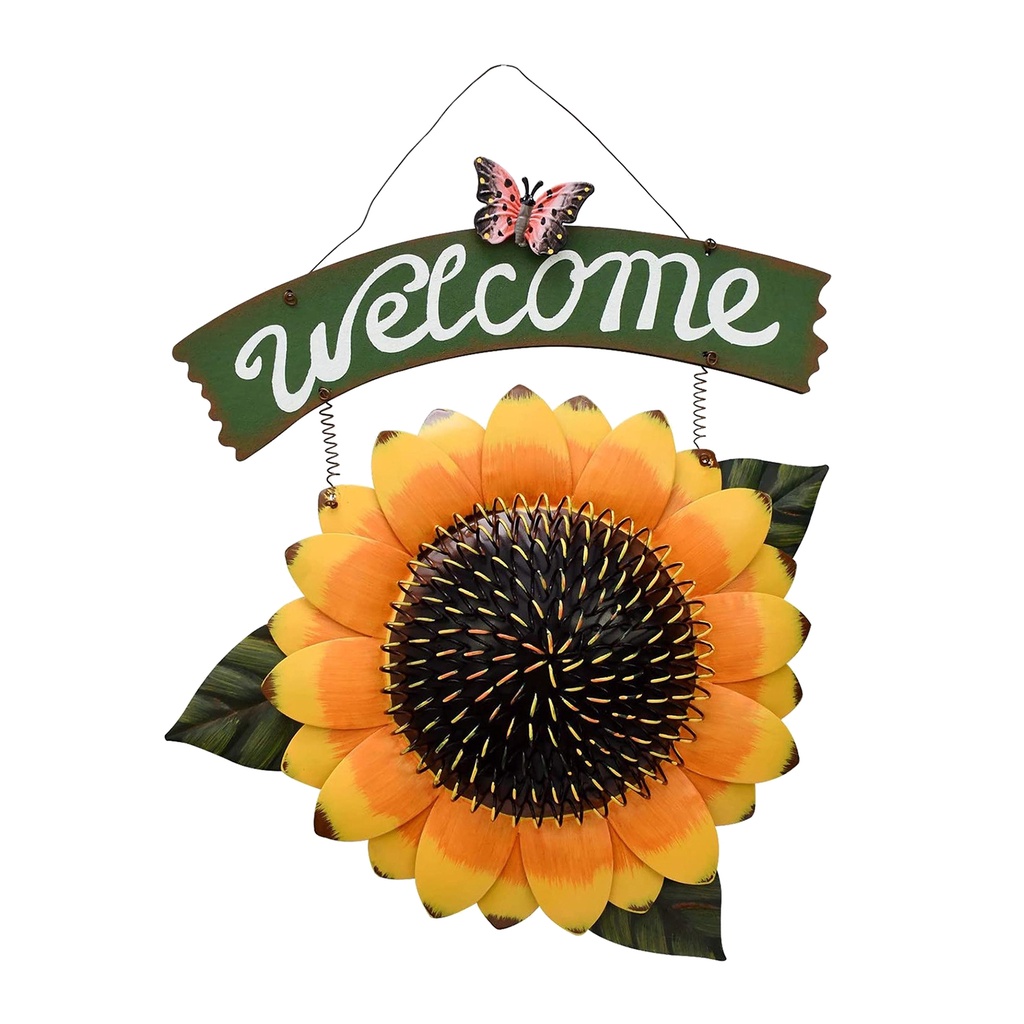 Welcome Sign Sunflower Decor Outdoor For Wall Cafe Store Wreath Decorative