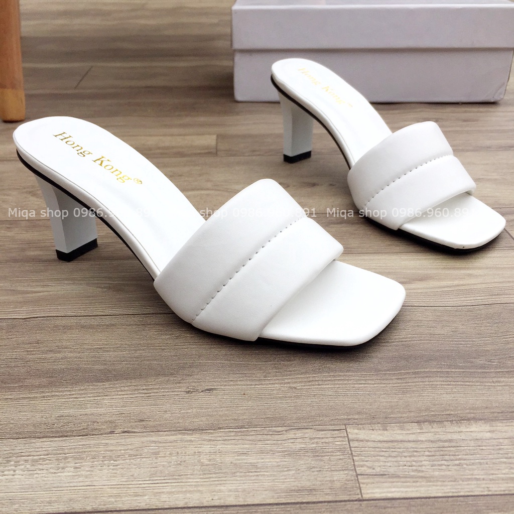 Dép nữ quai ngang cao 5cm siêu nhẹ êm chân - Guốc cao gót màu trắng sang chảnh