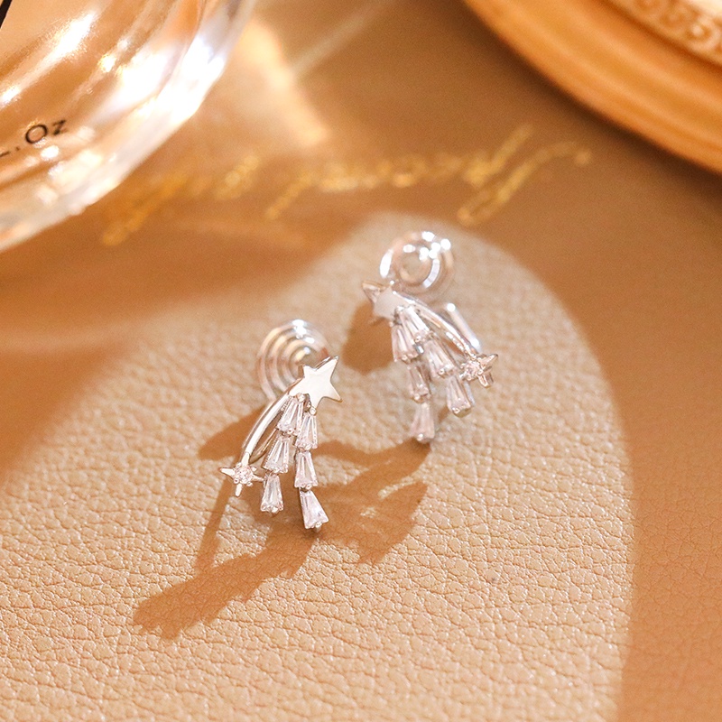 [Jiudolan] Bông Tai Tua Rua Ngôi Sao Đính Đá Zircon Sáng Bóng Thời Trang Hàn Quốc Dành Cho Bạn Nữ