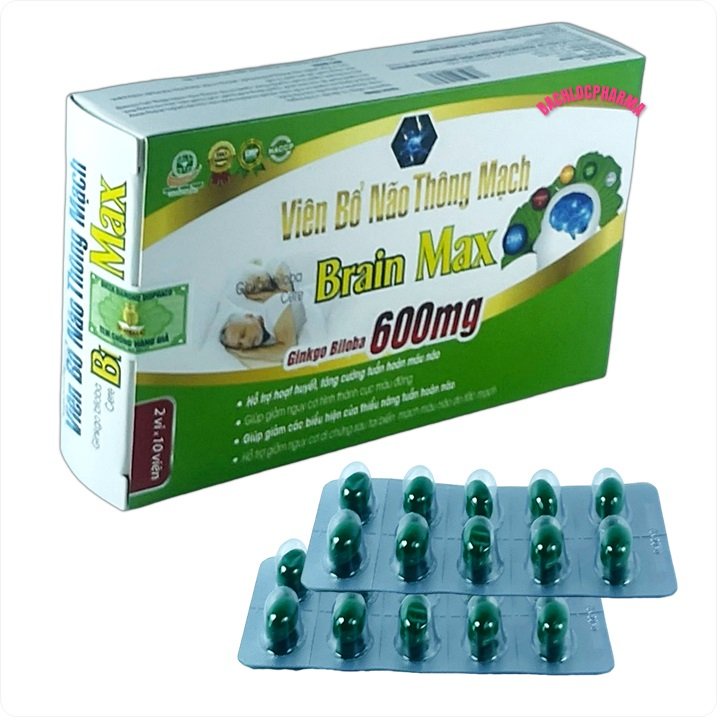 Viên Bổ Não Thông Mạch Brain Max Ginkgo Biloba 600mg dùng cho người bị thiểu năng tuần hoàn não, đau đầu, suy giảm trí n