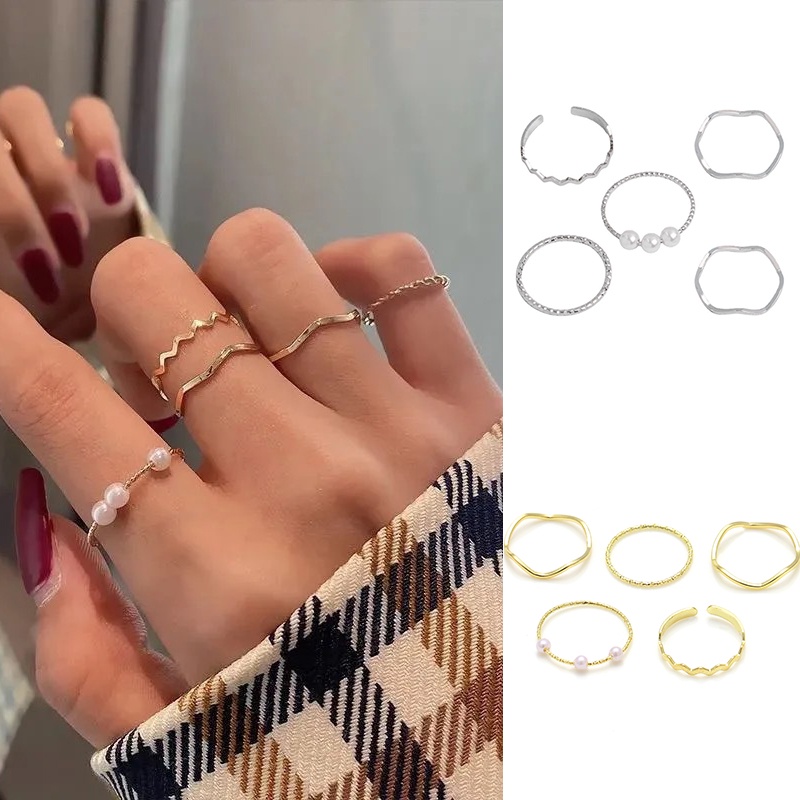 5 Nhẫn đeo tay đính hạt ngọc trai đơn giản phong cách Hàn Quốc cho nữ