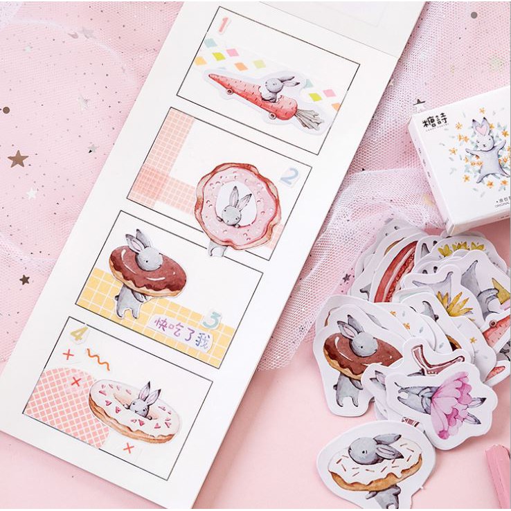 Bộ 45 Sticker Thỏ Cà Rốt E77