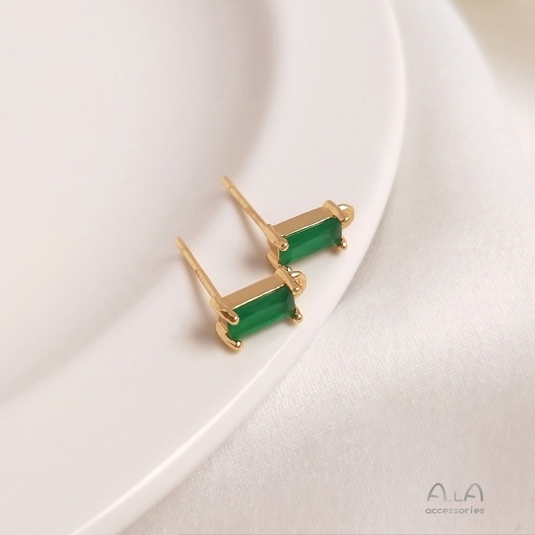 [Little Blu] Khuyên Tai Xỏ Lỗ Hình Chữ Nhật Bằng Đồng Bạc 925 14K Dát Zircon Màu Sắc Zircon Hình Chữ Nhật Có Dây Treo