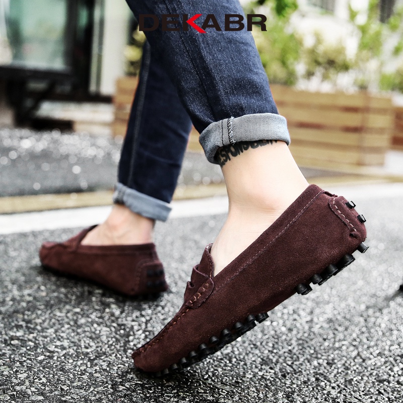 Dekabr Thương hiệu Thời trang Mùa hè Phong cách mềm mại Moccasins Nam Giày lười Da thật Giày chất lượng cao Nam Giày bệt Giày lái xe lông thú