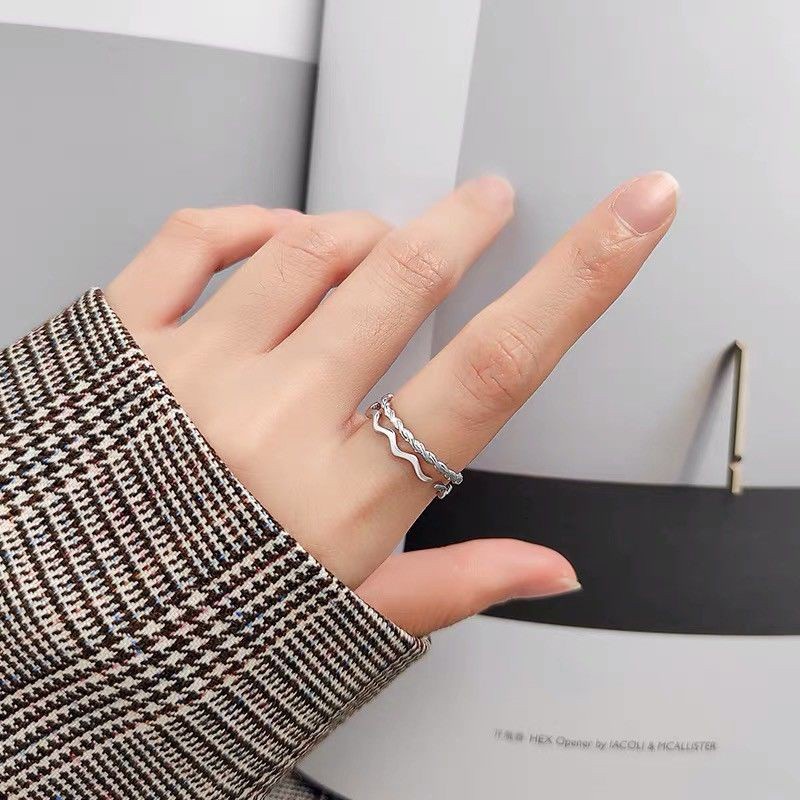 Japanese and Korean wave pattern minimalist opening ring, simple and versatile, Mori's Retro fresh art opening ring, adjustable