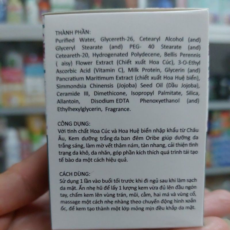 KEM BAN ĐÊM GIÚP DƯỠNG TRẮNG, MỜ NÁM TÀN NHANG ORIBE 30G, SIÊU AN TOÀN CHO DA