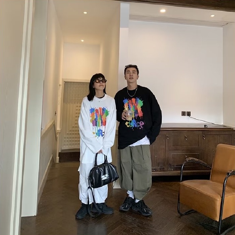 Áo Thun Tay Dài Dáng Rộng In Chữ Phong Cách Hàn Quốc Thời Trang Cho Nam Size M-5XL