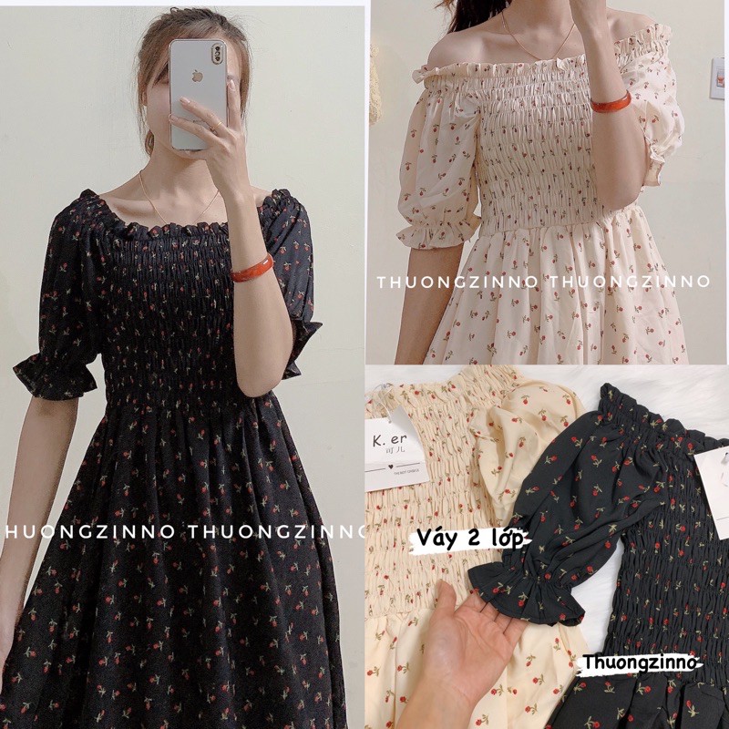 [Ảnh thật/Video]Váy hoa nhí Cherry tiểu thư mặc được hai kiểu Đầm hoa Quảng Châu xinh xắn | BigBuy360 - bigbuy360.vn